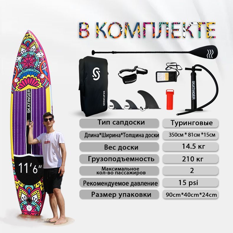 Купить Надувная Sup-доска Dongrun sup 11'6*32*6 с аксессуарами, насос