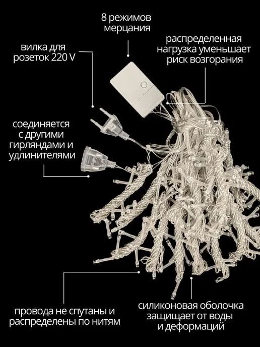 Купить Электрогирлянда Штора Занавес Дождик 3 на 2 м