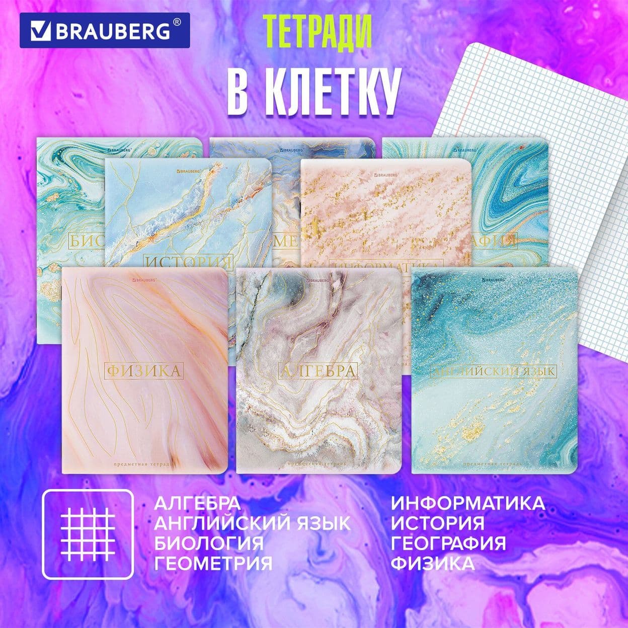 Купить Тетради предметные со справочным материалом, КОМПЛЕКТ 10 ПРЕДМЕТОВ, 48 л., SoftTouch, фольга, BRAUBERG, «PASTEL»