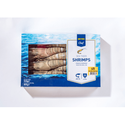 Купить КРЕВЕТКИ HORECA SELECT ТИГРОВЫЕ 6/8 С ГОЛОВОЙ 930Г. доставка продуктов тюмень . доставка продуктов в тюмени . доставка фруктов тюмень . доставк