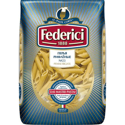Купить МАКАРОНЫ FEDERICI ПЕРЬЯ РИФЛЕНЫЕ №23 500 Г. доставка продуктов Тюмень . доставка продуктов в Тюмени . доставка фруктов Тюмень . доставка фрукто