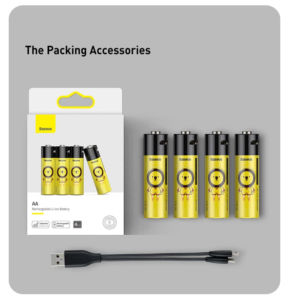 Купить Многоразовые аккумуляторы Baseus AA Rechargeable Li-ion Battery 4 шт