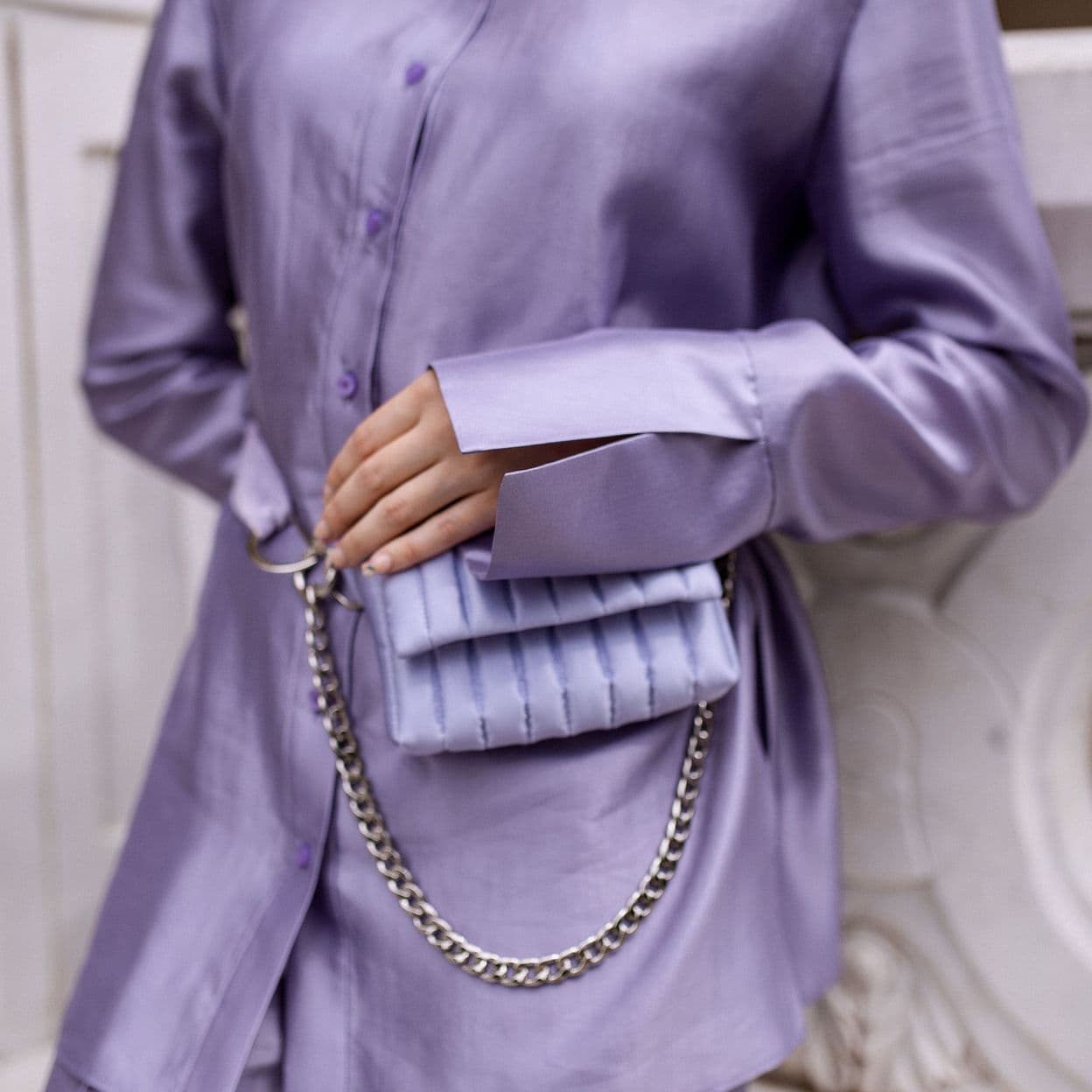 Купить Сиреневый шелковый костюм