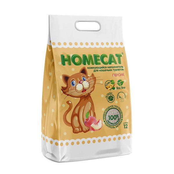 Купить HOMECAT Ecoline Персик 12 л комкующийся наполнитель 