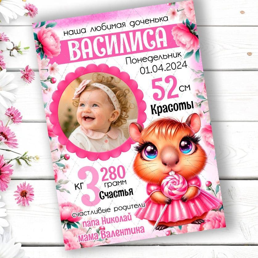 Купить Метрика "Капибара" для девочки