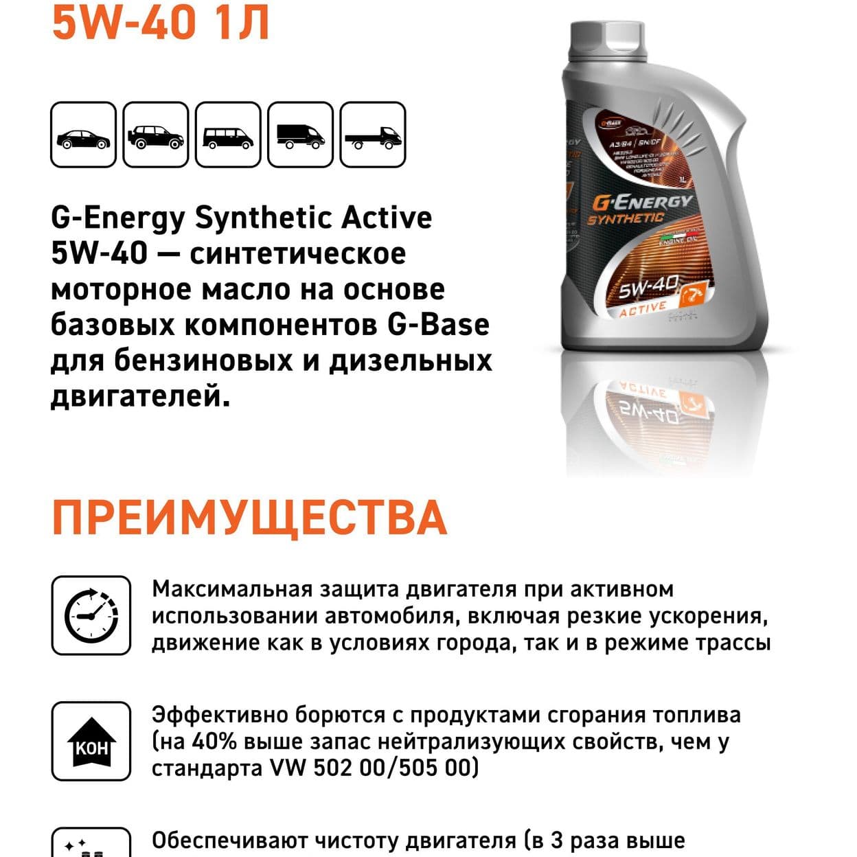 Купить Масло моторное универсальное всесезонное G-Energy Synthetic Active 5W-40, 1л