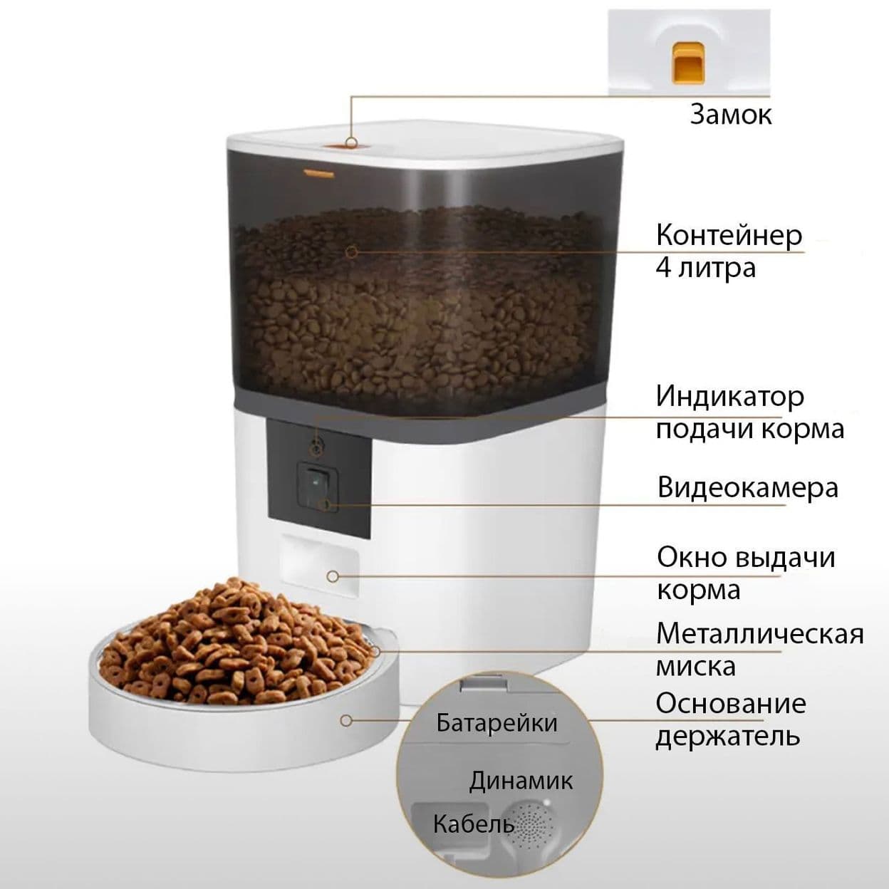 Купить Автокормушка с камерой 4L, черная (одна миска)