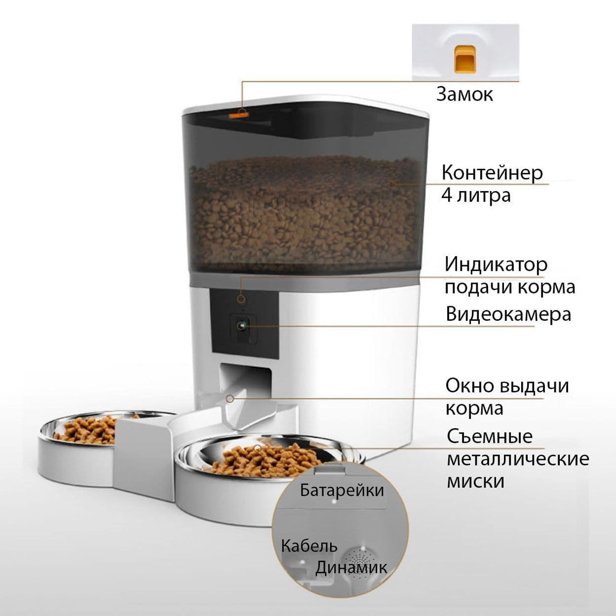 Купить Автокормушка с камерой 4L, черная (две миски)