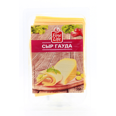 Купить СЫР FINE LIFE ГАУДА НАРЕЗКА 48% 300 Г. с доставкой на дом . Доставка продуктов Тюмень , доставка продуктов в Тюмени , dostavka-produktov-tyumen