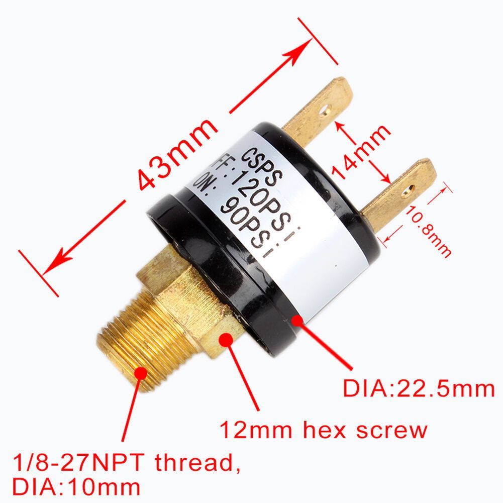 Купить Датчик (реле) давления G1/8" 90-120psi 6-8 бар(6 атм. открытие, 8 атм. закрытие)