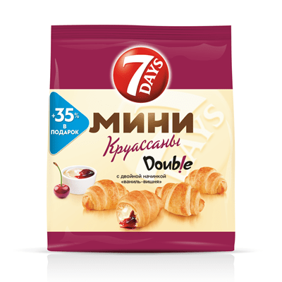 Купить МИНИ КРУАССАНЫ 7DAYS C ДВОЙНОЙ НАЧИНКОЙ ВАНИЛЬ-ВИШНЯ 300 Г. доставка продуктов Тюмень . доставка продуктов в Тюмени . доставка фруктов Тюмень .