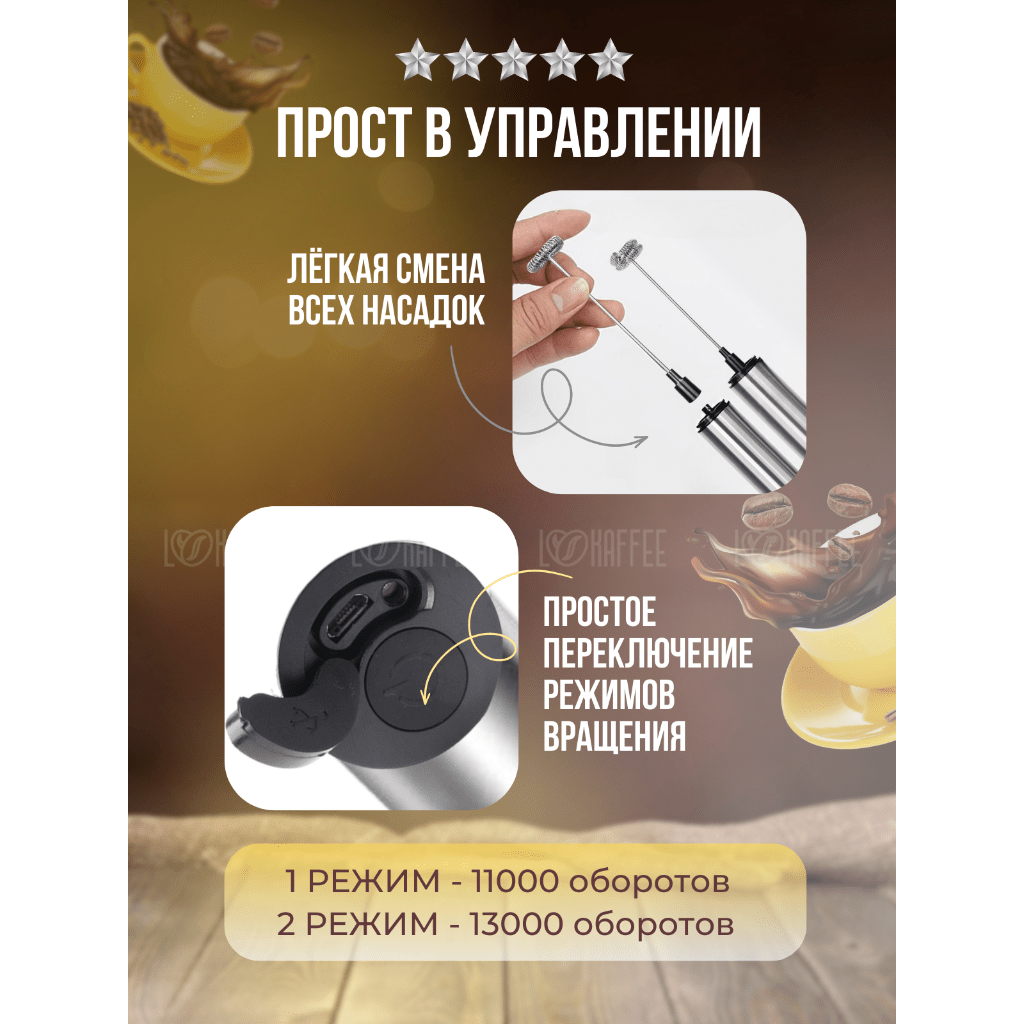 Купить Капучинатор беспроводной с USB зарядкой и 5 насадками, стальной