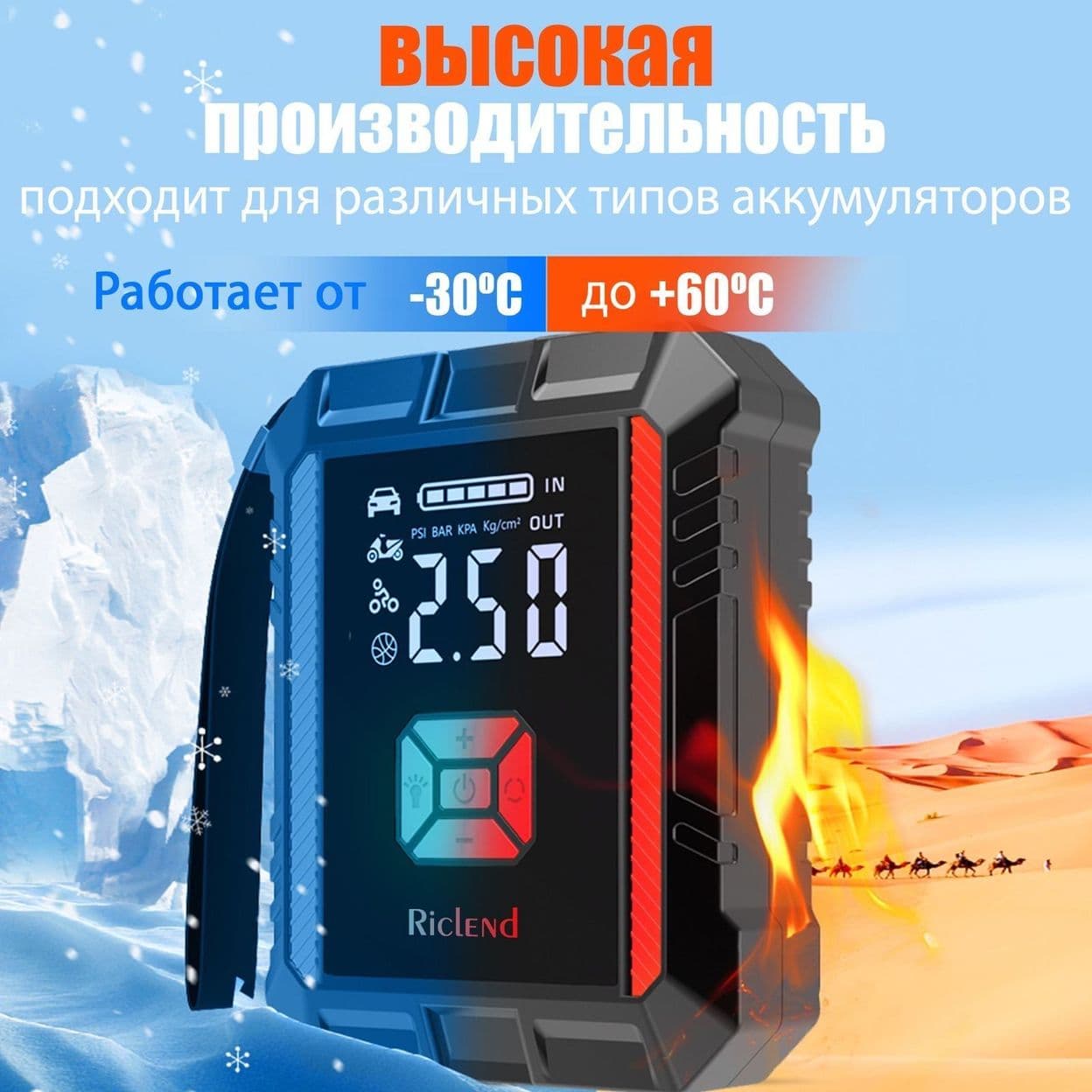 Купить Riclend Пусковое устройство для автомобиля 3200А, бустер автомобильный пусковой с аккумулятором 22000 mAh