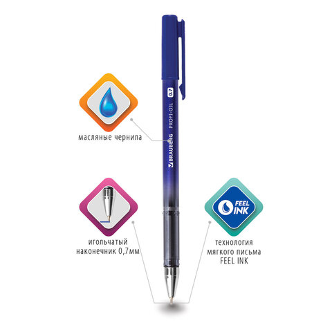 Купить Ручка шариковая масляная BRAUBERG "Profi-Oil", СИНЯЯ, корпус с печатью, узел 0,7 мм, линия письма 0,35 мм