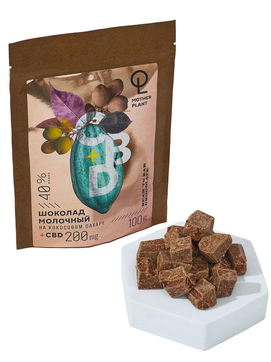 Купить Молочный шоколад на кокосовом сахаре (40% какао, 200мг CBD), MotherPlant, Вес 100гр
