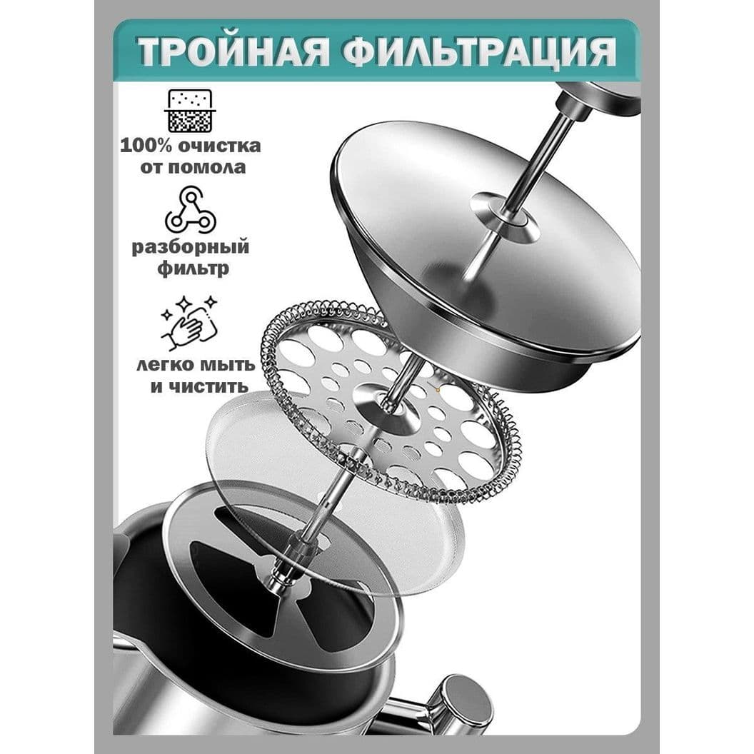 Купить Френч-пресс для кофе и чая, нержавеющая сталь - 600 мл