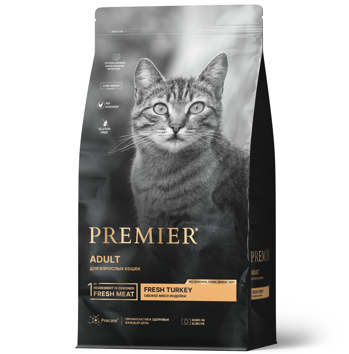 Купить Premier ADULT сухой корм для взрослых кошек, свежая индейка 2кг