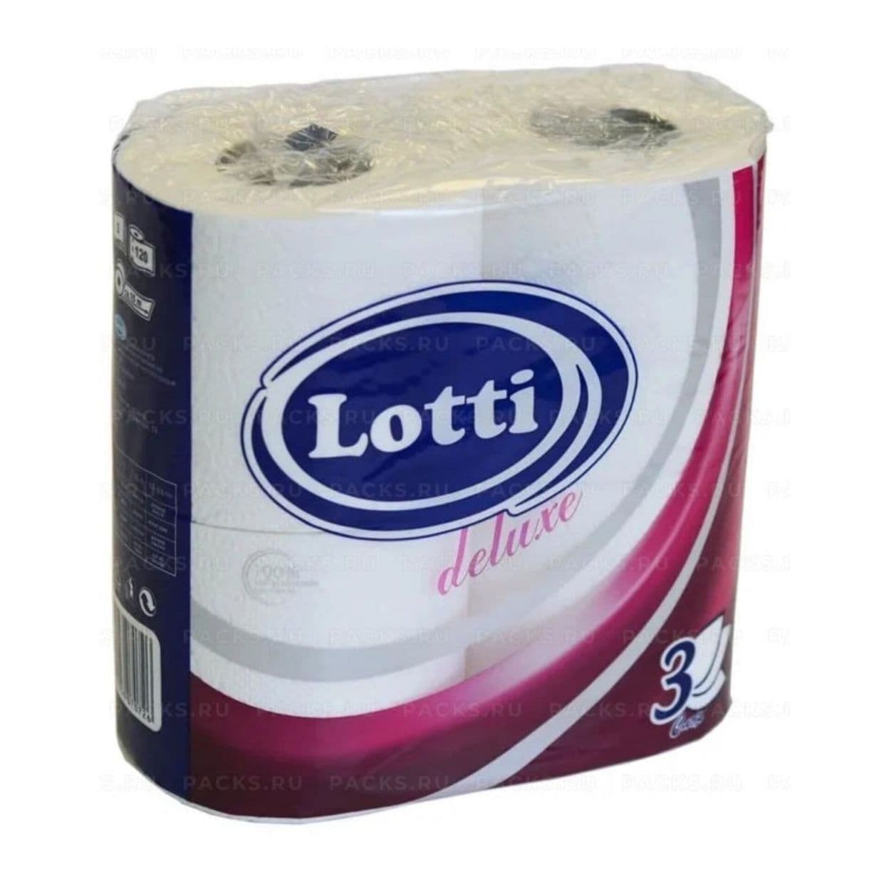 Купить Туалетная бумага "Lotti Delux" (3 слоя, 4 рулона)