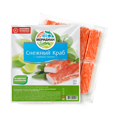 Купить КРАБОВЫЕ ПАЛОЧКИ МЕРИДИАН СНЕЖНЫЙ КРАБ  200Г. Доставка продуктов Тюмень . Рыба Тюмень . Доставка продуктов в Тюмени