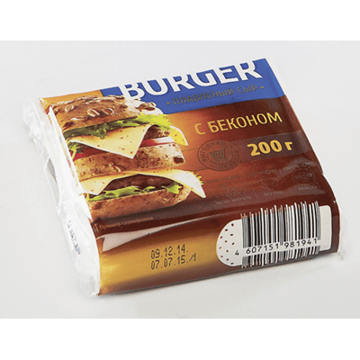 Купить СЫР ПЛАВЛЕННЫЙ BURGER С БЕКОНОМ 45% 200 Г. с доставкой на дом . Доставка продуктов Тюмень , доставка продуктов в Тюмени , dostavka-produktov-ty
