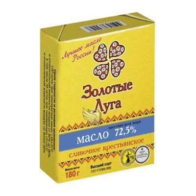 Купить МАСЛО СЛИВОЧНОЕ ЗОЛОТЫЕ ЛУГА КРЕСТЬЯНСКОЕ 72,5% 180 Г. доставка продуктов Тюмень . доставка продуктов в Тюмени . доставка фруктов Тюмень . дост