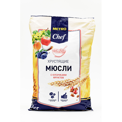 Купить МЮСЛИ METRO CHEF ХРУСТЯЩИЕ С КУСОЧКАМИ ФРУКТОВ 1 КГ. с доставкой на дом . Доставка продуктов Тюмень , доставка продуктов в Тюмени , dostavka-pr