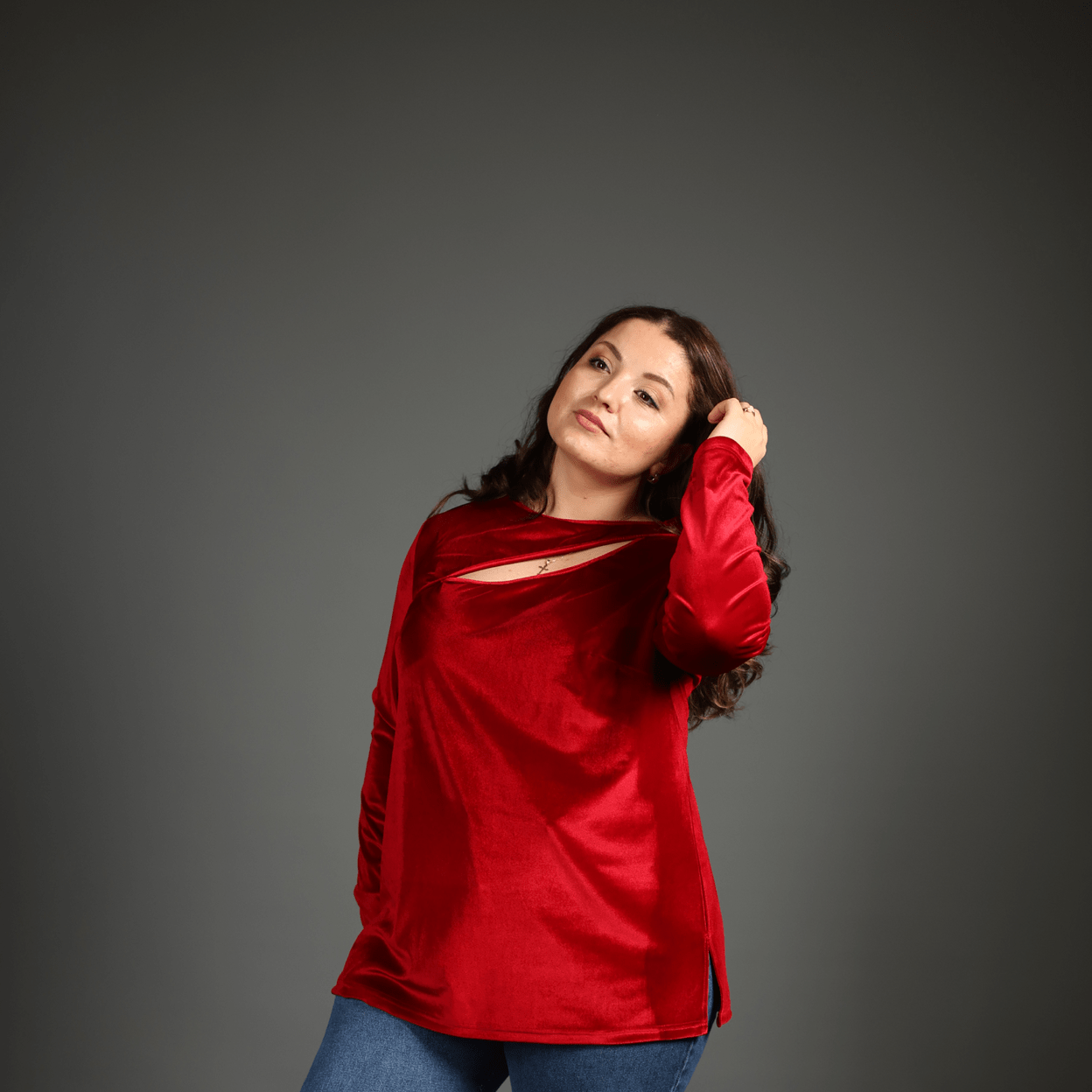 Купить Лонгслив из бархата красный