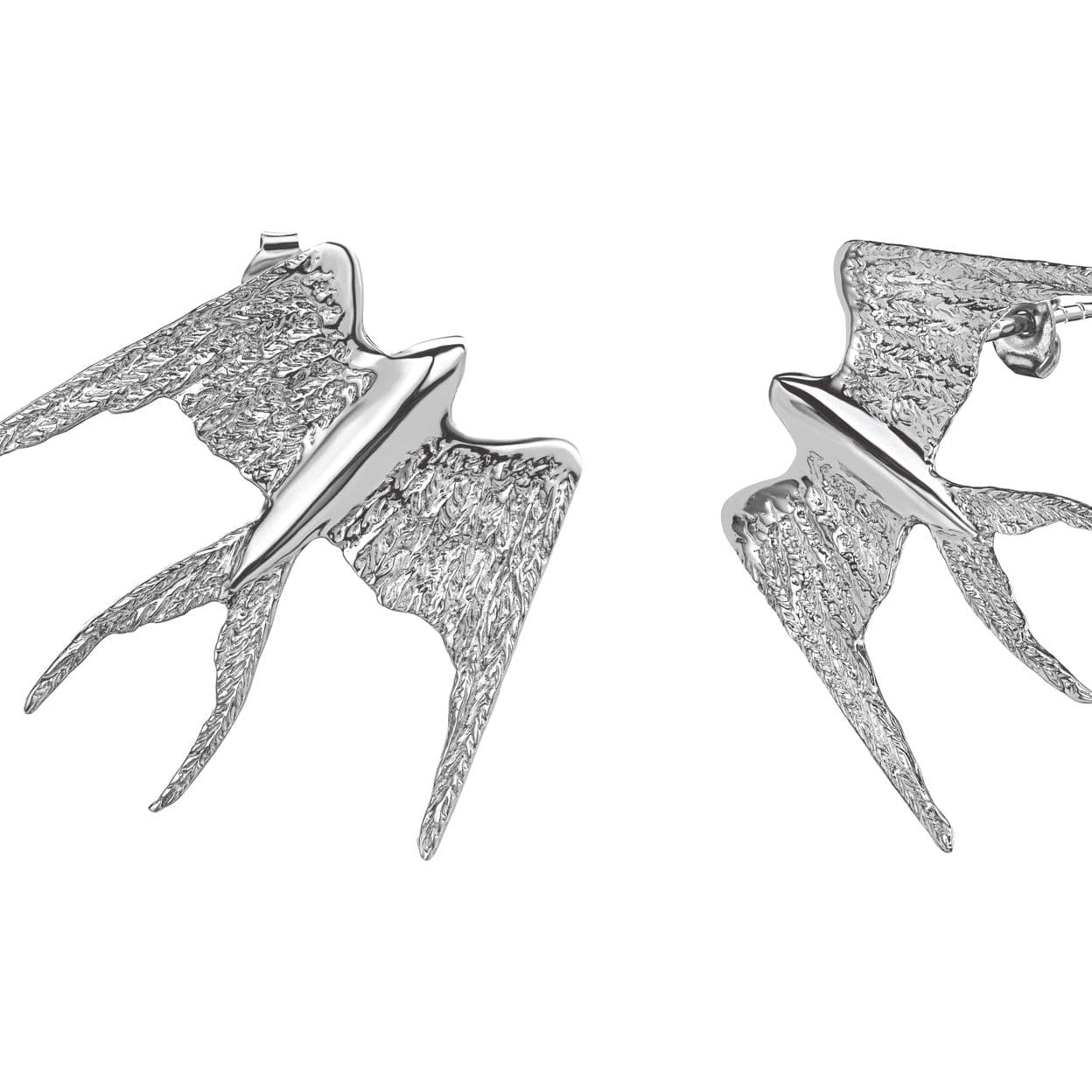 Купить MY SWALLOWS 2.0 Серьги-пусеты с большими ласточками, платинирование