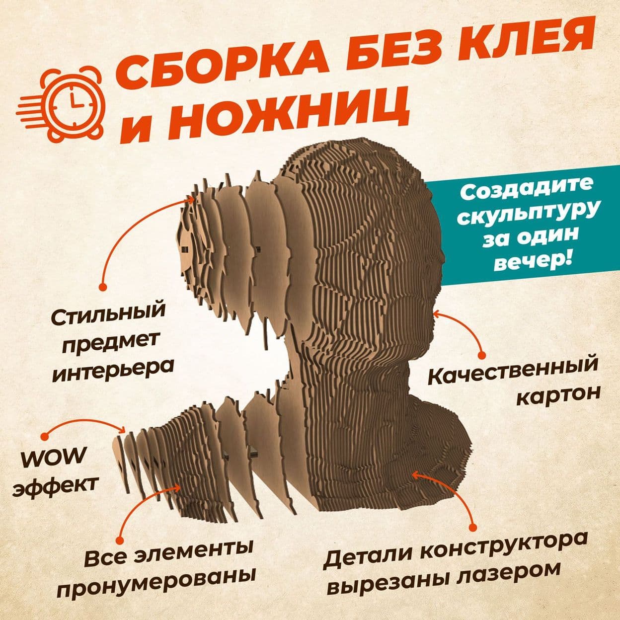 Купить 3D пазл Razumcraft Модель сборный бюст из картона