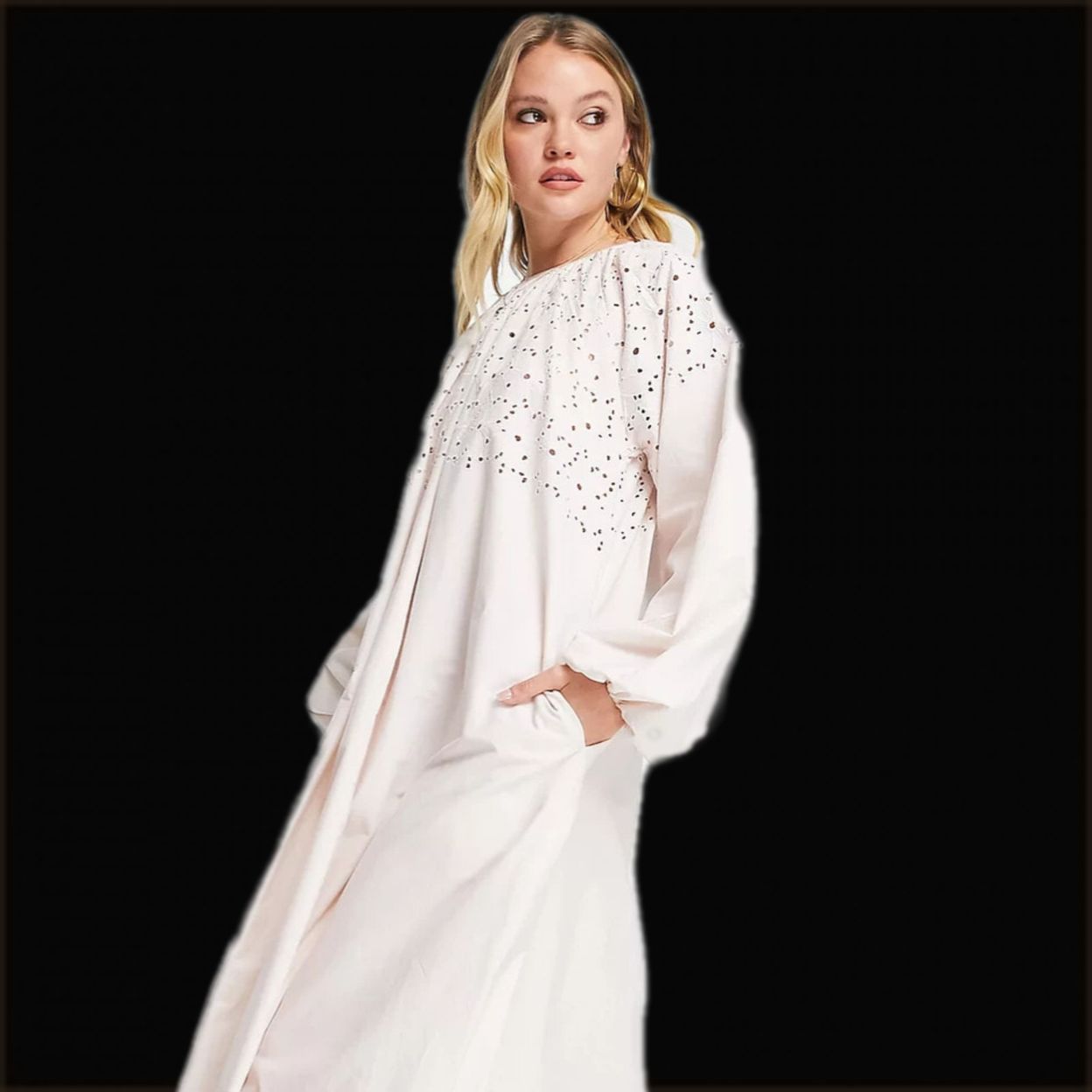 Купить ASOS DESIGN maxi smock dress with cutwork in natural