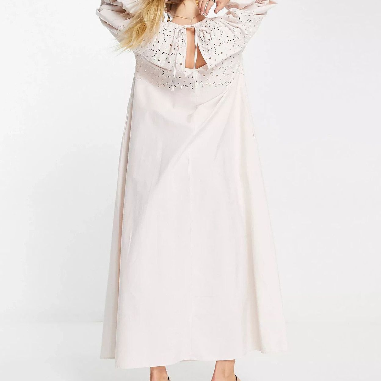 Купить ASOS DESIGN maxi smock dress with cutwork in natural