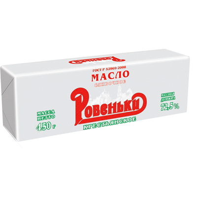Купить МАСЛО РОВЕНЬКИ КРЕСТЬЯНСКОЕ 72,5% 450 Г. с доставкой на дом . Доставка продуктов Тюмень , доставка продуктов в Тюмени , dostavka-produktov-tyum