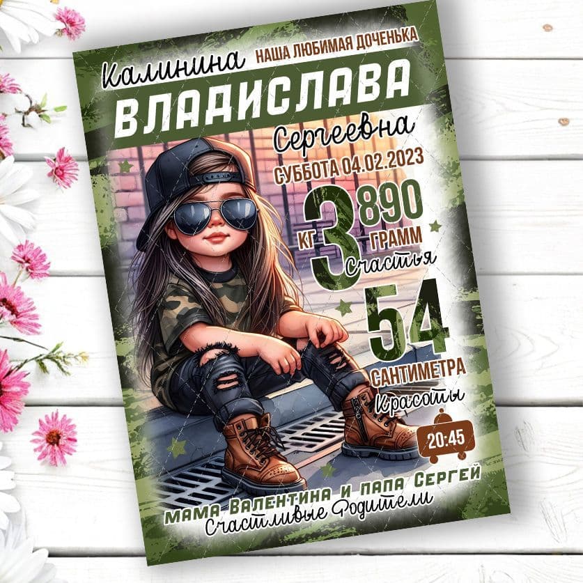 Купить Метрика "Камуфляж" для девочки