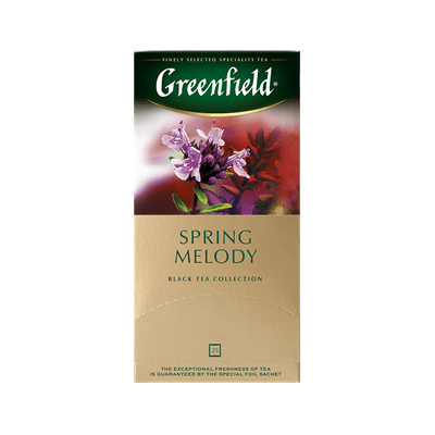 Купить GREENFIELD ЧАЙ ЧЕРНЫЙ С ЧАБРЕЦОМ, МЯТОЙ И ЛИСТОМ ЧЕРНОЙ СМОРОДИНЫ SPRING MELODY В САШЕ 25 ШТ. Х 1,5 Г. Х 10 ШТ. доставка продуктов Тюмень . дос