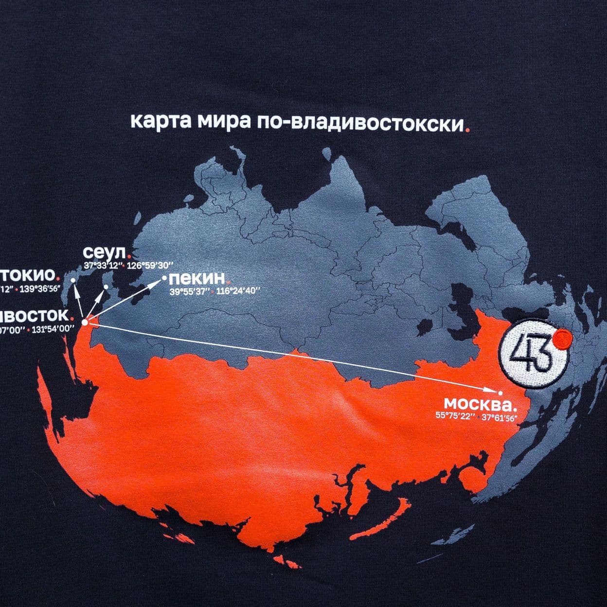 Купить Футболка "Карта мира по-владивостокски", принт спереди