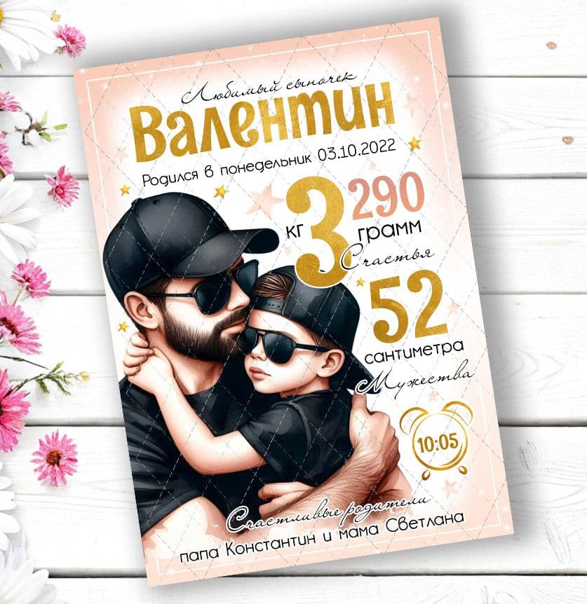 Купить Метрика "С папой" для мальчика