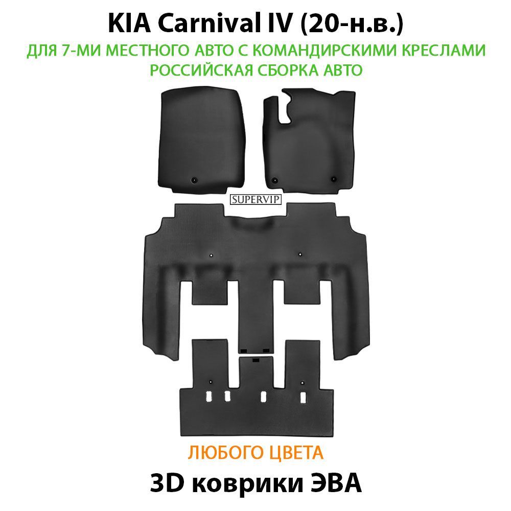 Купить Автоковрики ЭВА для KIA Carnival IV для 7-ми местного авто с командирскими креслами российской сборки