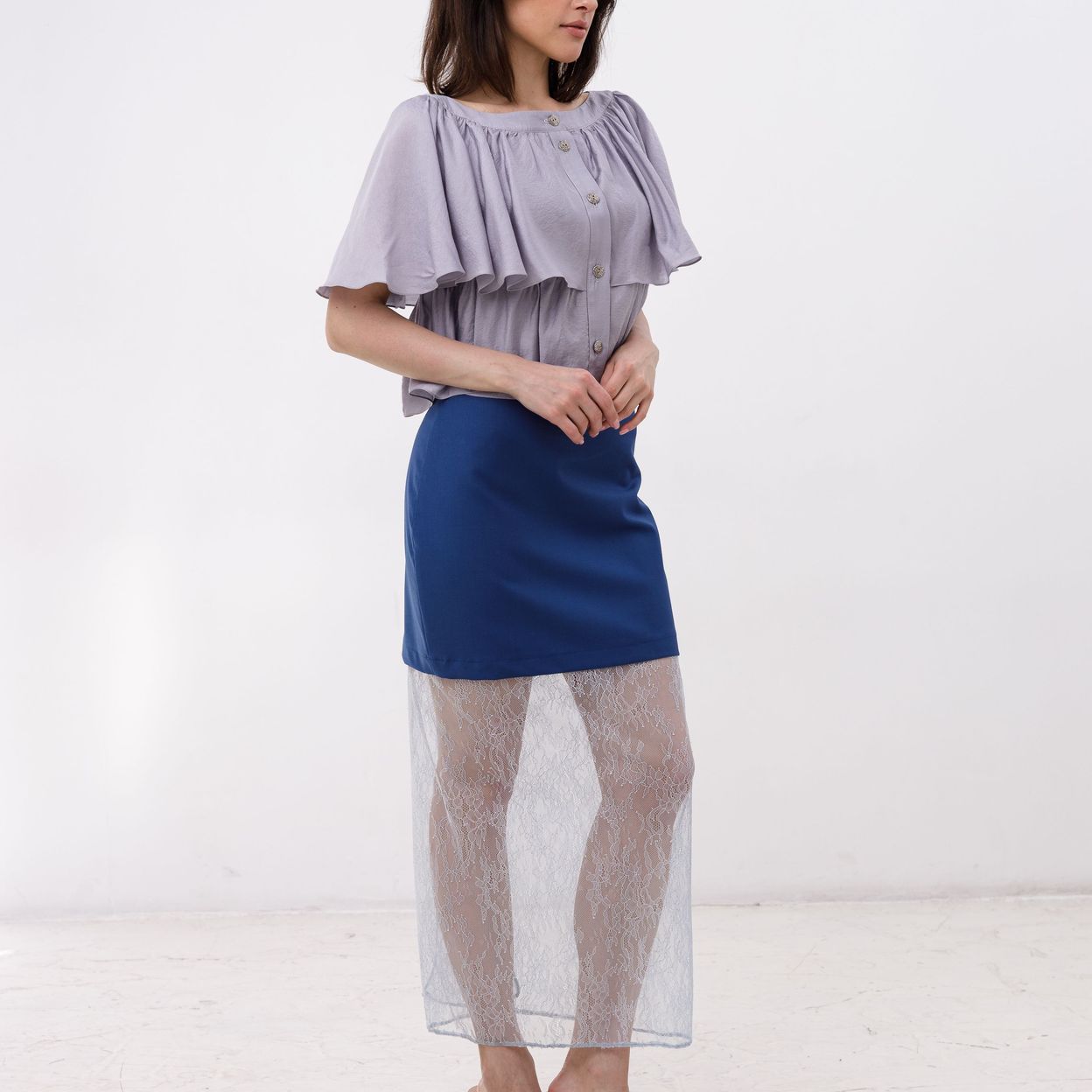 Купить Юбка женская синяя с кружевом