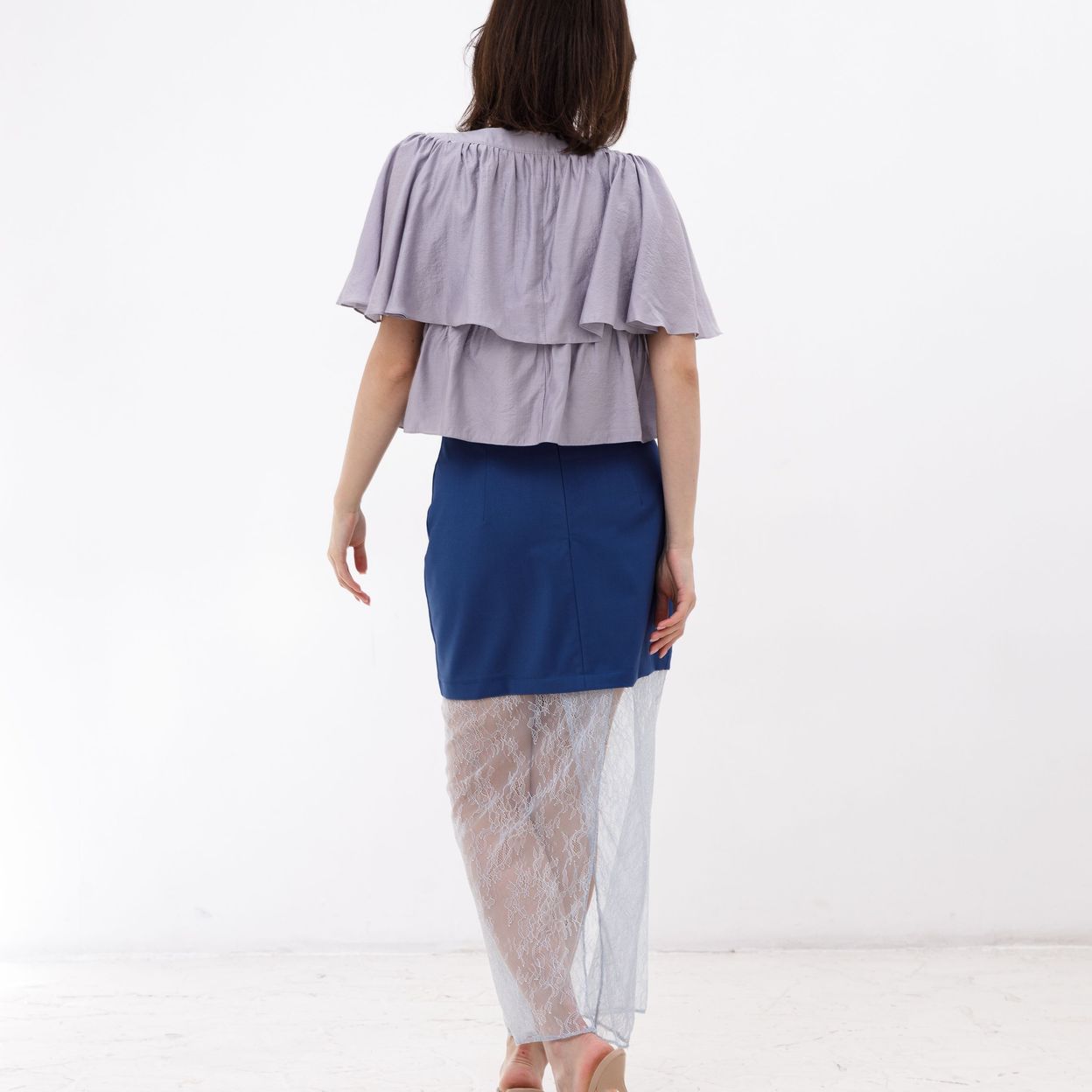 Купить Юбка женская синяя с кружевом