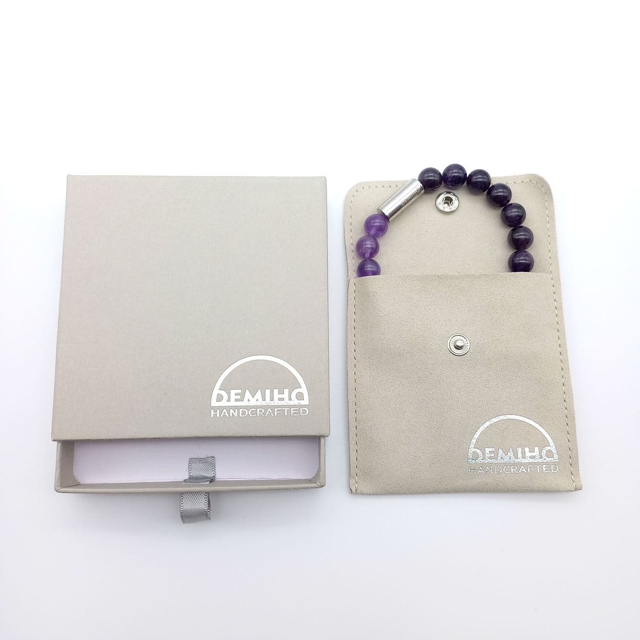 Купить Аметист светлый и темный 10 мм. Браслет женский / мужской из натуральных камней, магнитный замок, сталь (арт.ODB004)