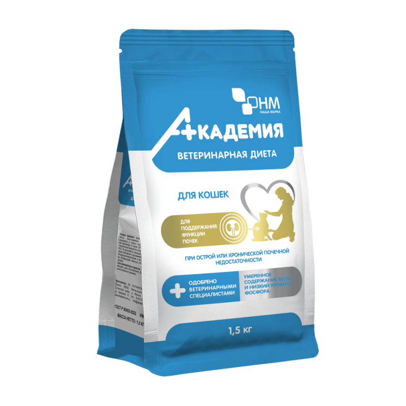 Купить ВЕТДИЕТА АКАДЕМИЯ Корм д/кошек для поддерж. функции почек и при острой хрон. поч. недостаточ. 1,5кг