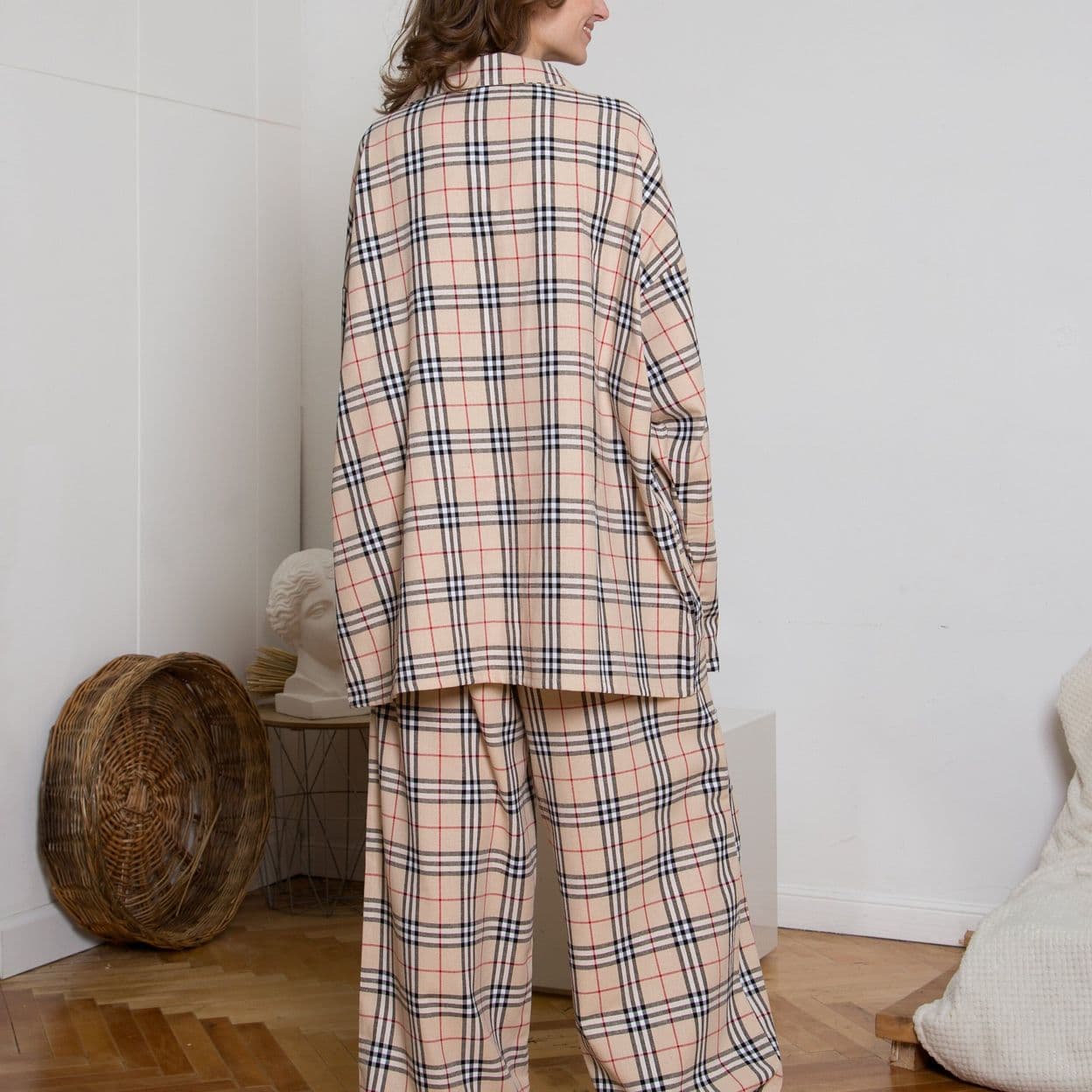 Купить Пижама теплая из хлопка фуле в клетку Бёрбери, onesize, унисекс