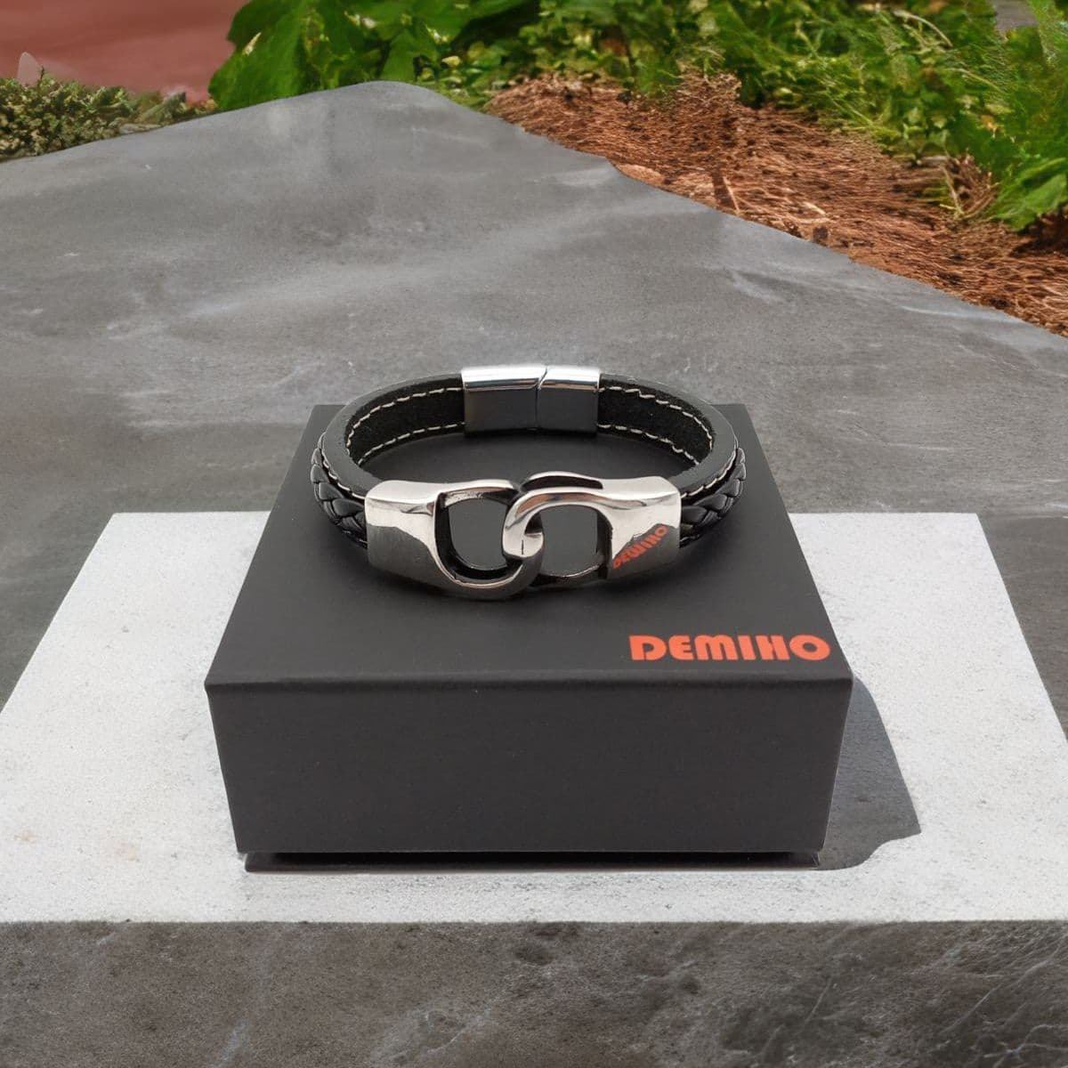 Купить Браслет мужской кожаный, ювелирная сталь (арт. DMBR015)