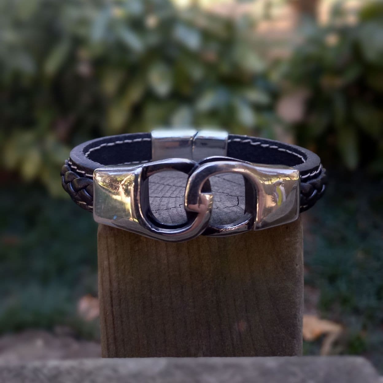 Купить Браслет мужской кожаный, ювелирная сталь (арт. DMBR015)