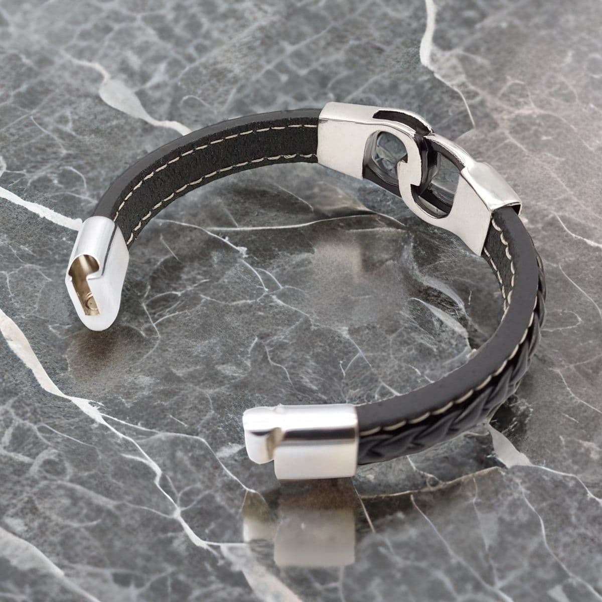 Купить Браслет мужской кожаный, ювелирная сталь (арт. DMBR015)