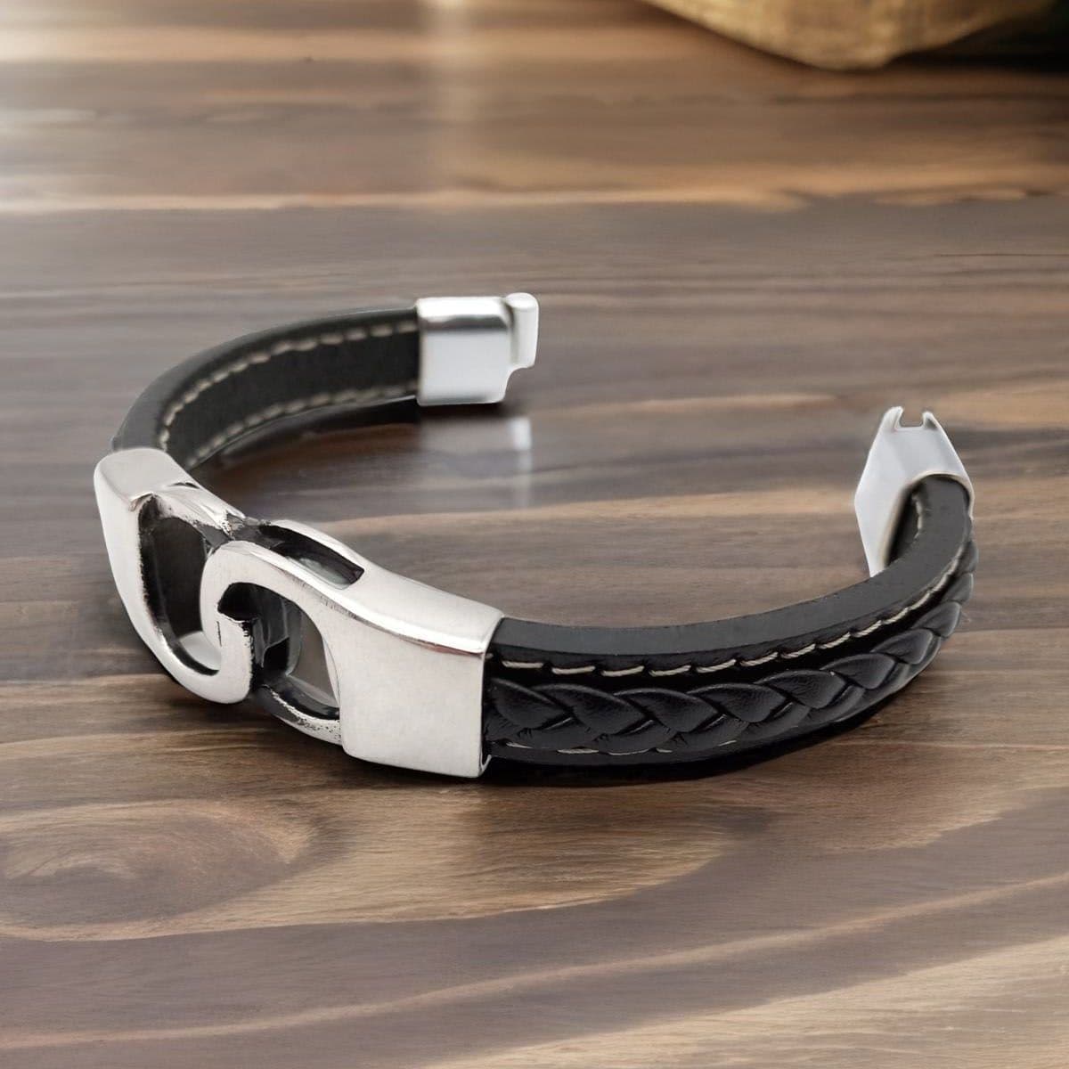 Купить Браслет мужской кожаный, ювелирная сталь (арт. DMBR015)