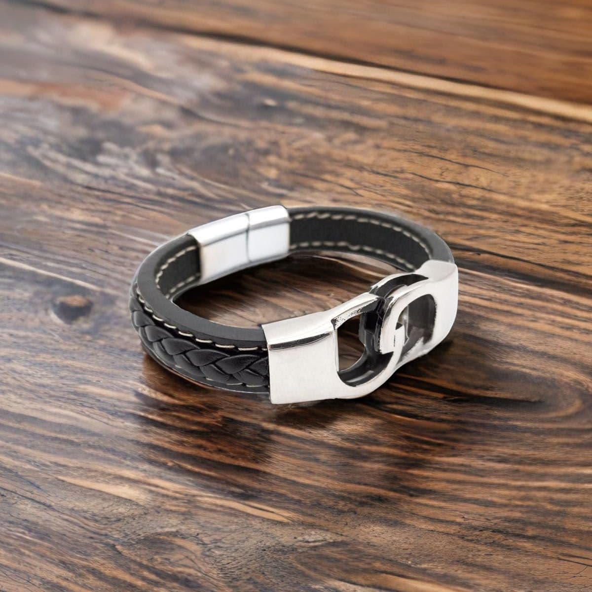 Купить Браслет мужской кожаный, ювелирная сталь (арт. DMBR015)