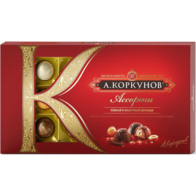 Купить А.КОРКУНОВ КОНФЕТЫ ШОКОЛАДНЫЕ АССОРТИ ИЗ ТЕМНОГО И МОЛОЧНОГО ШОКОЛАДА 192 Г. доставка продуктов Тюмень . доставка продуктов в Тюмени . доставка