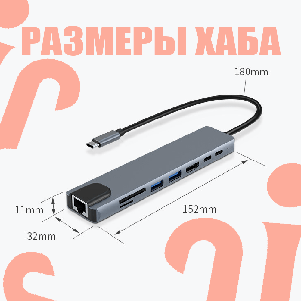 Купить USB HUB 8 в 1 с 4K HDMI