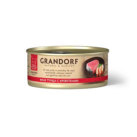Купить GRANDORF влажный корм для кошек филе тунца с креветками 70 гр